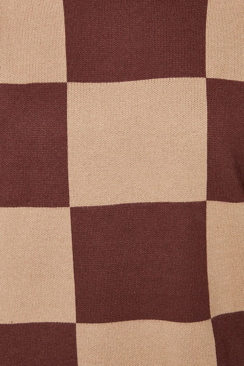 Brown Knit Top Long Sleeve Relaxed Round Neck