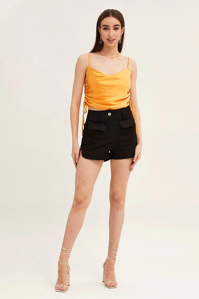 Orange Cami Top Sleeveless Cowl Neck Satin