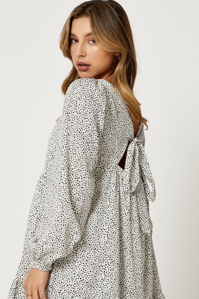 Polka Dot Square Neck Smock Dress