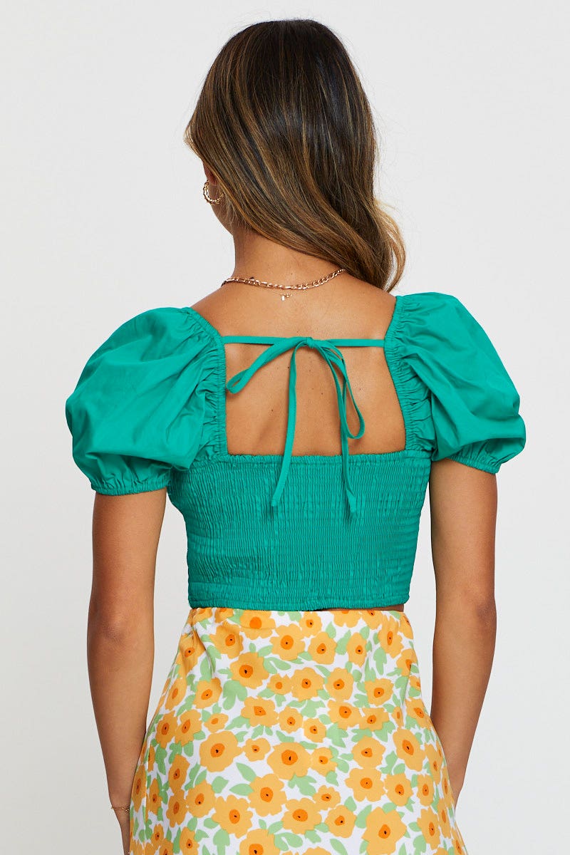 Green Crop Top Short Sleeve