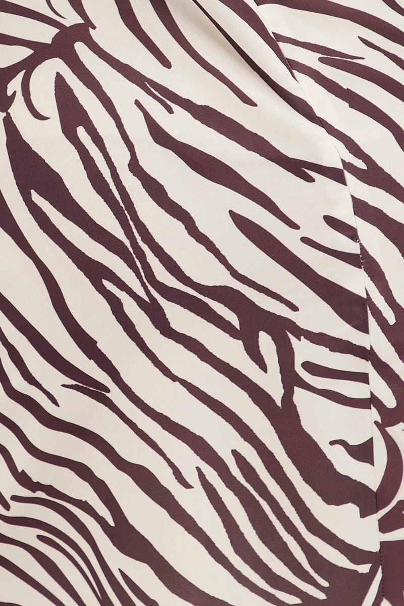 Brown Print Cowl Neck Mini Dress