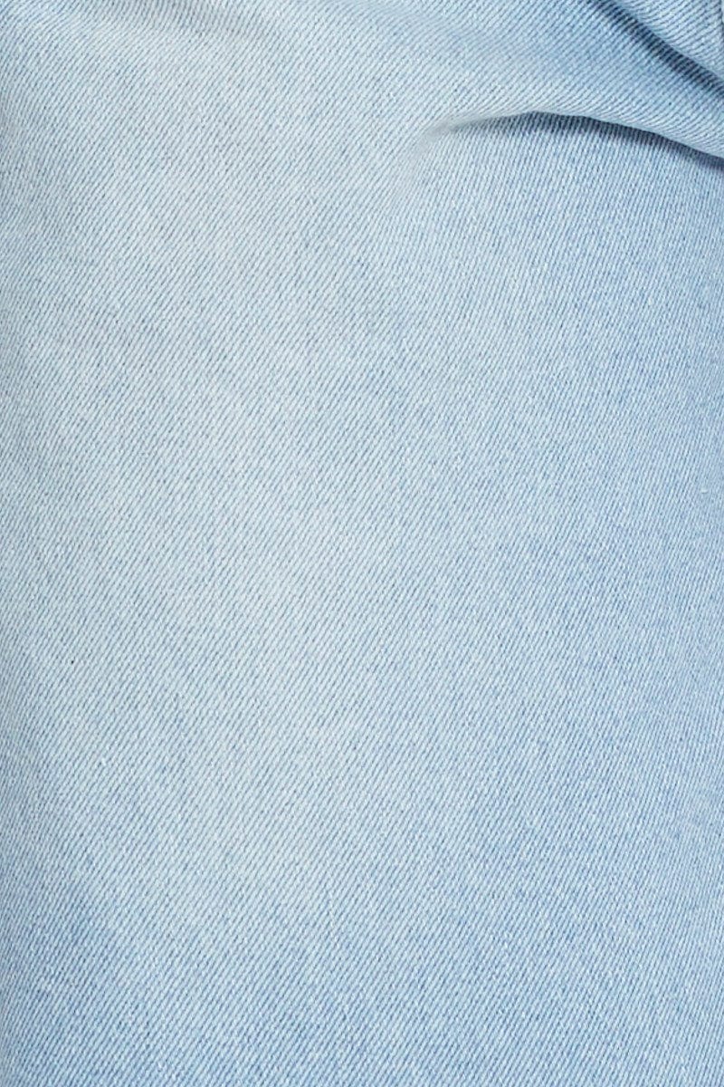 Blue Knee Length Denim Shorts High Rise