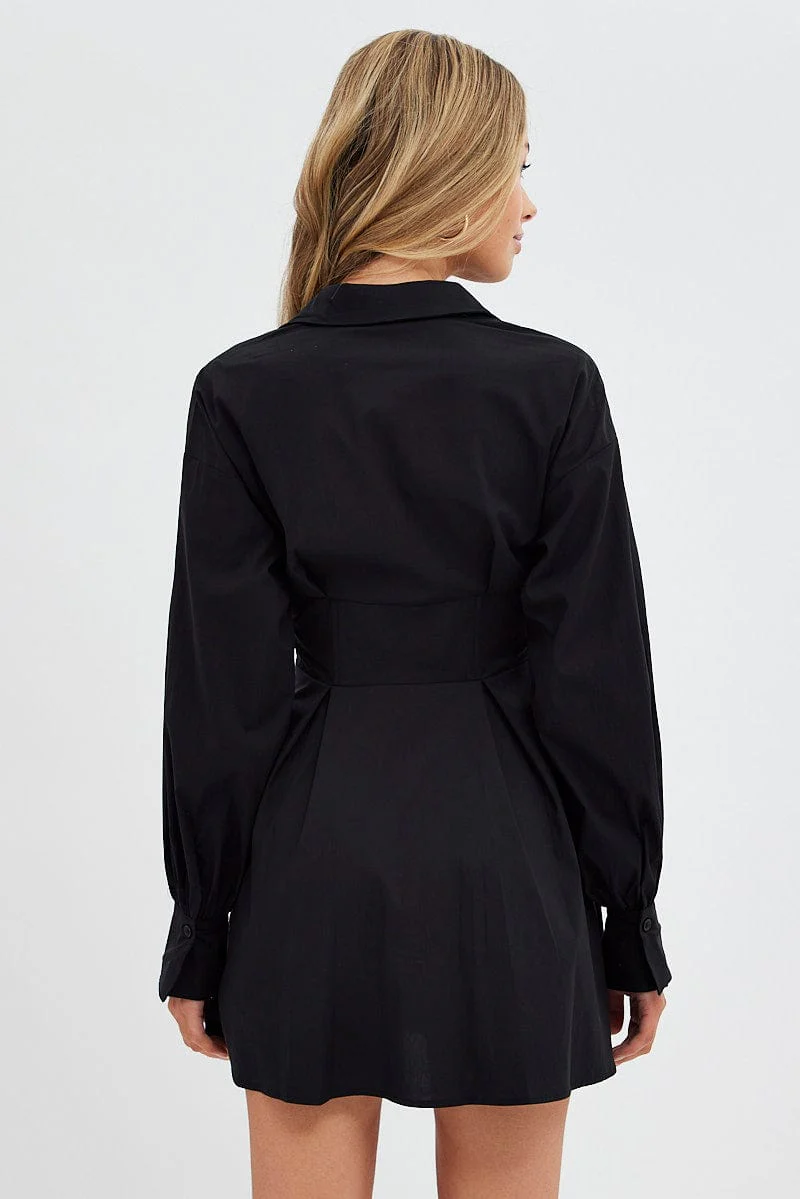Black Shirts Dress Long Sleeve Poplin