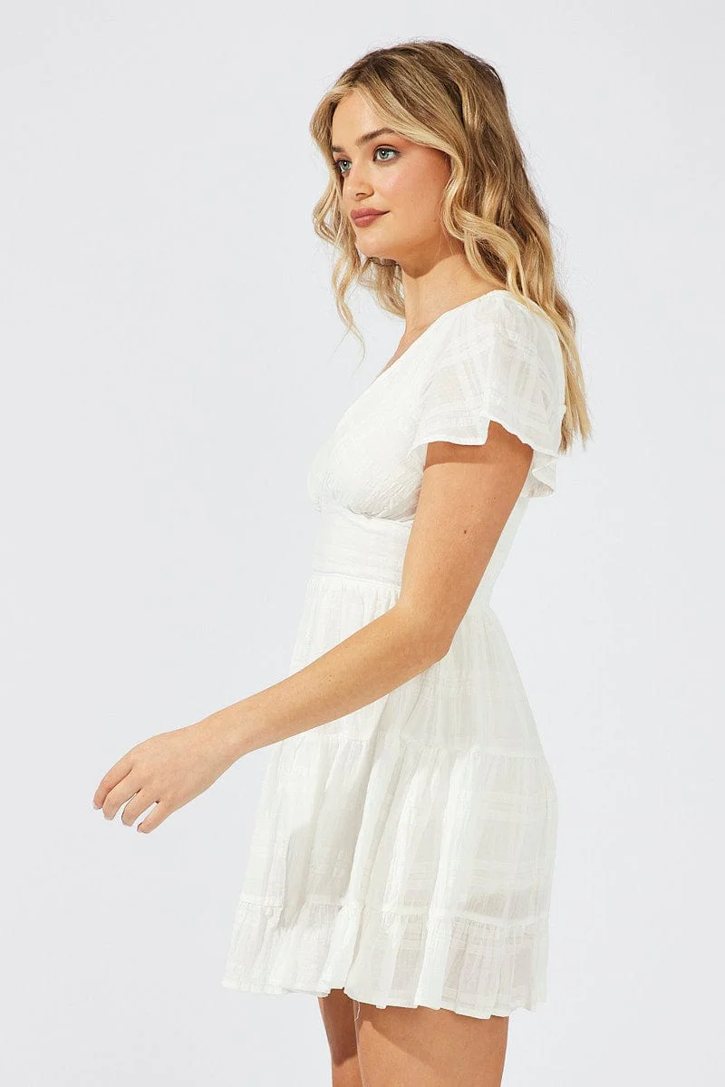 White Fit And Flare Dress V-neck Mini