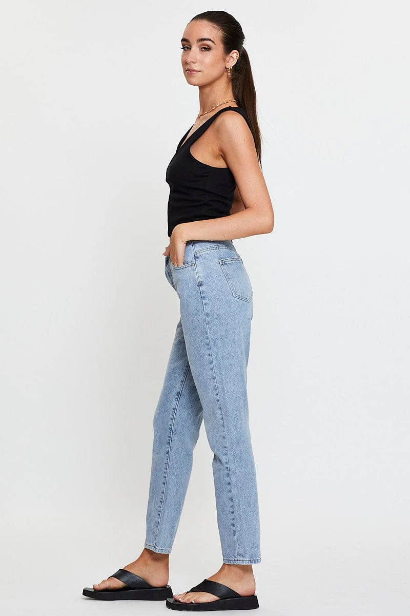 Blue High Rise Mom Jeans