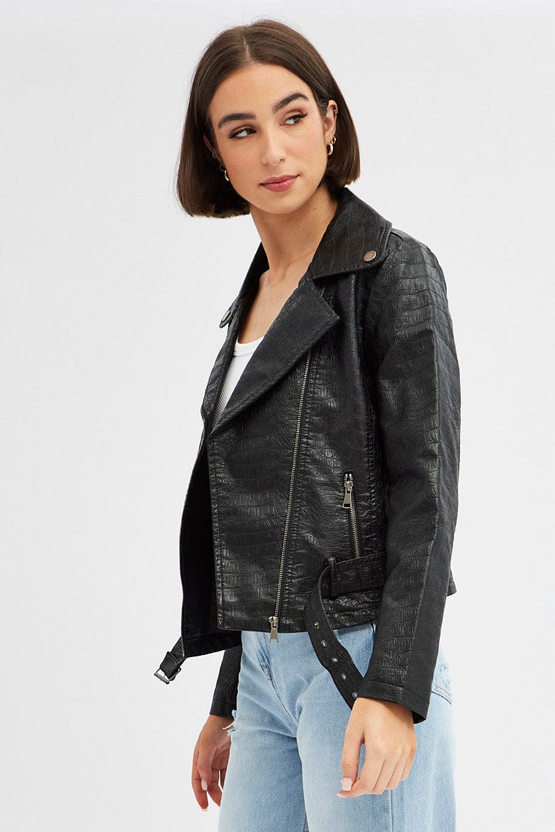 Black Faux Leather Jacket Long Sleeve