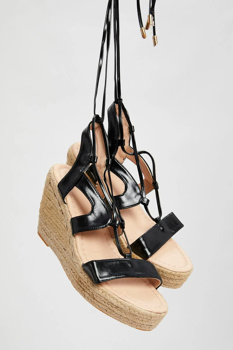 Black Strappy Wedges