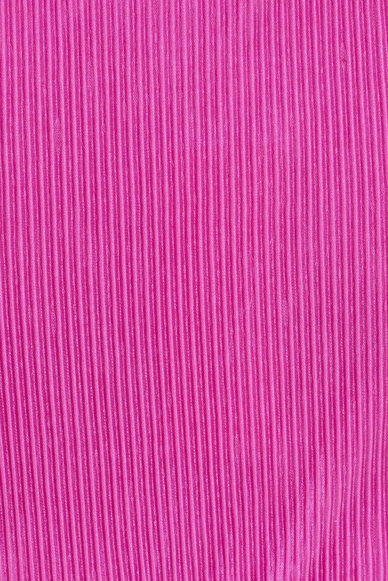 Purple Plisse Dress Plunging Ring Detail Balloon Sleeve