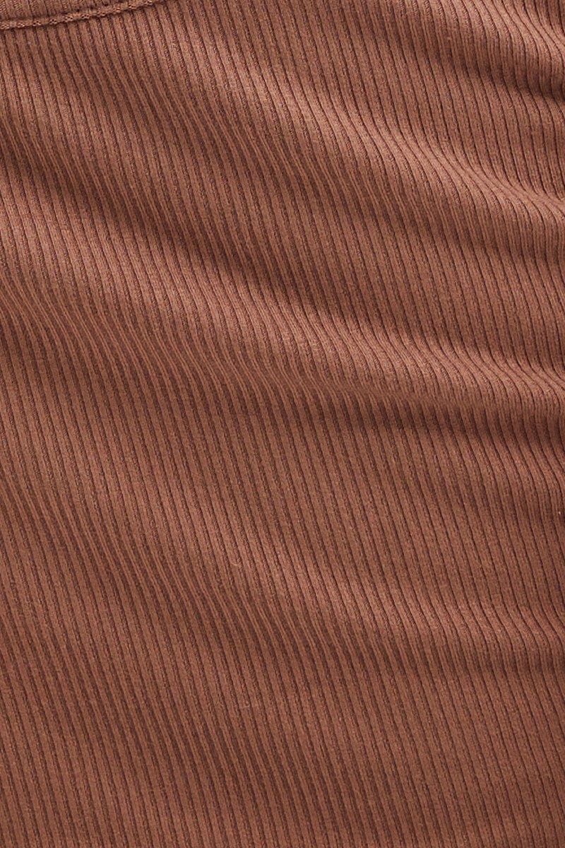 Brown Corset Crop Rib Curve Hem Tank