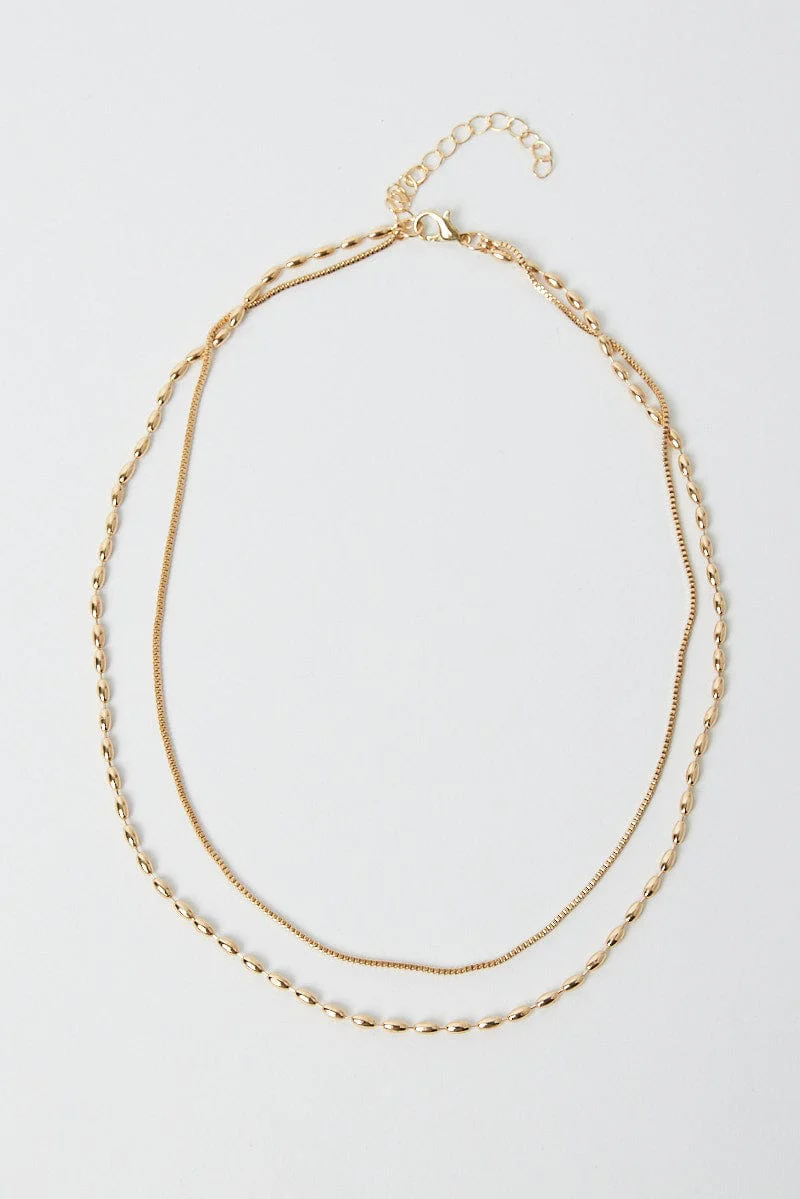 Gold Beads and Chain Layered Necklace
