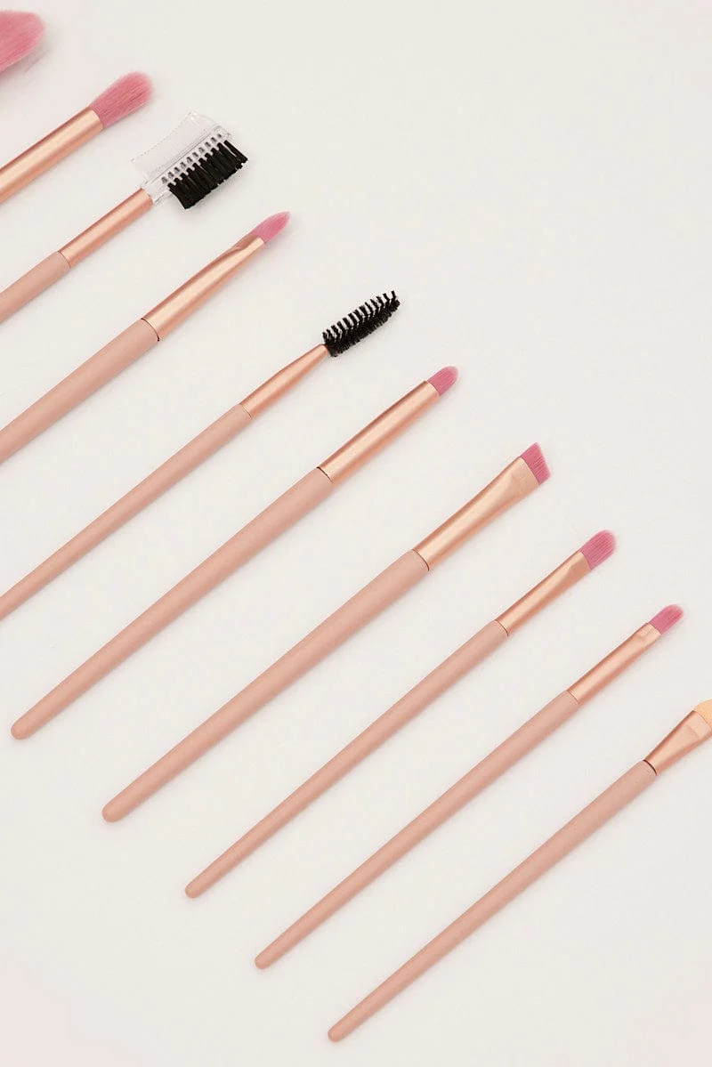 Pink 12 Pcs Make Up Brush With Bag