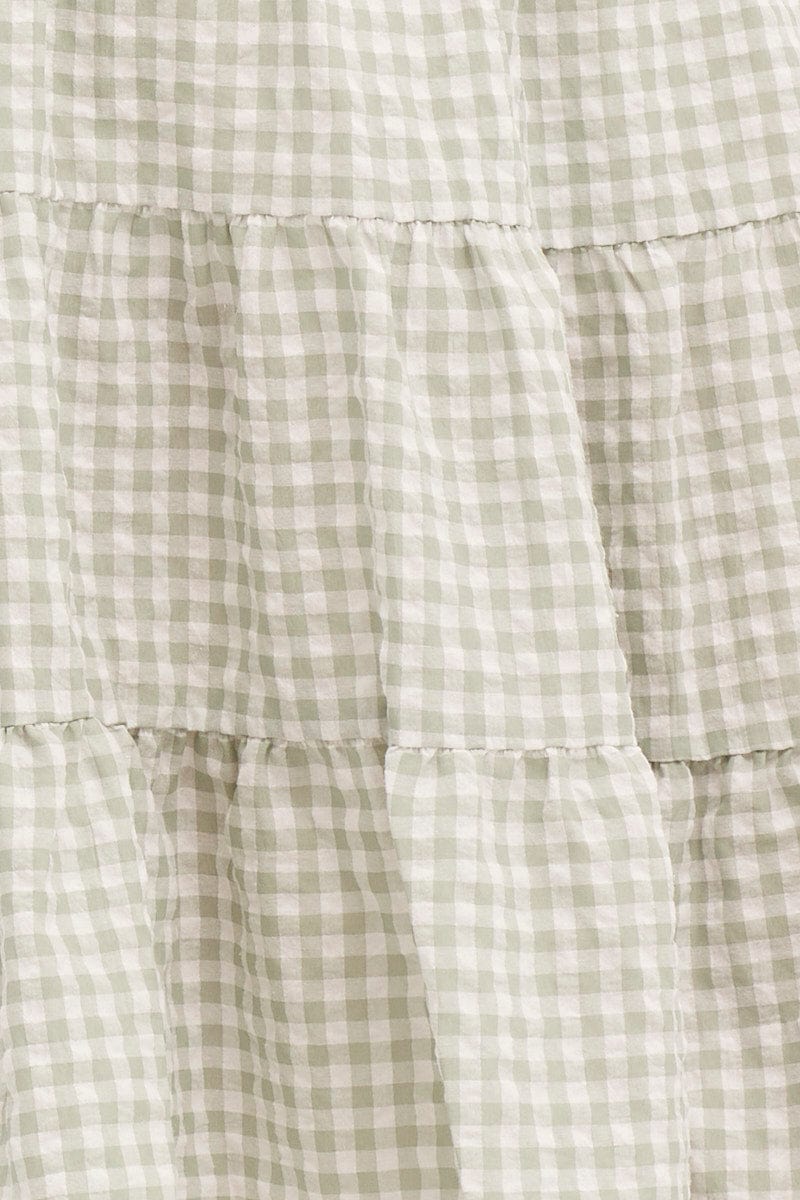 Check Sleeveless Backless Tiered Midi Dress