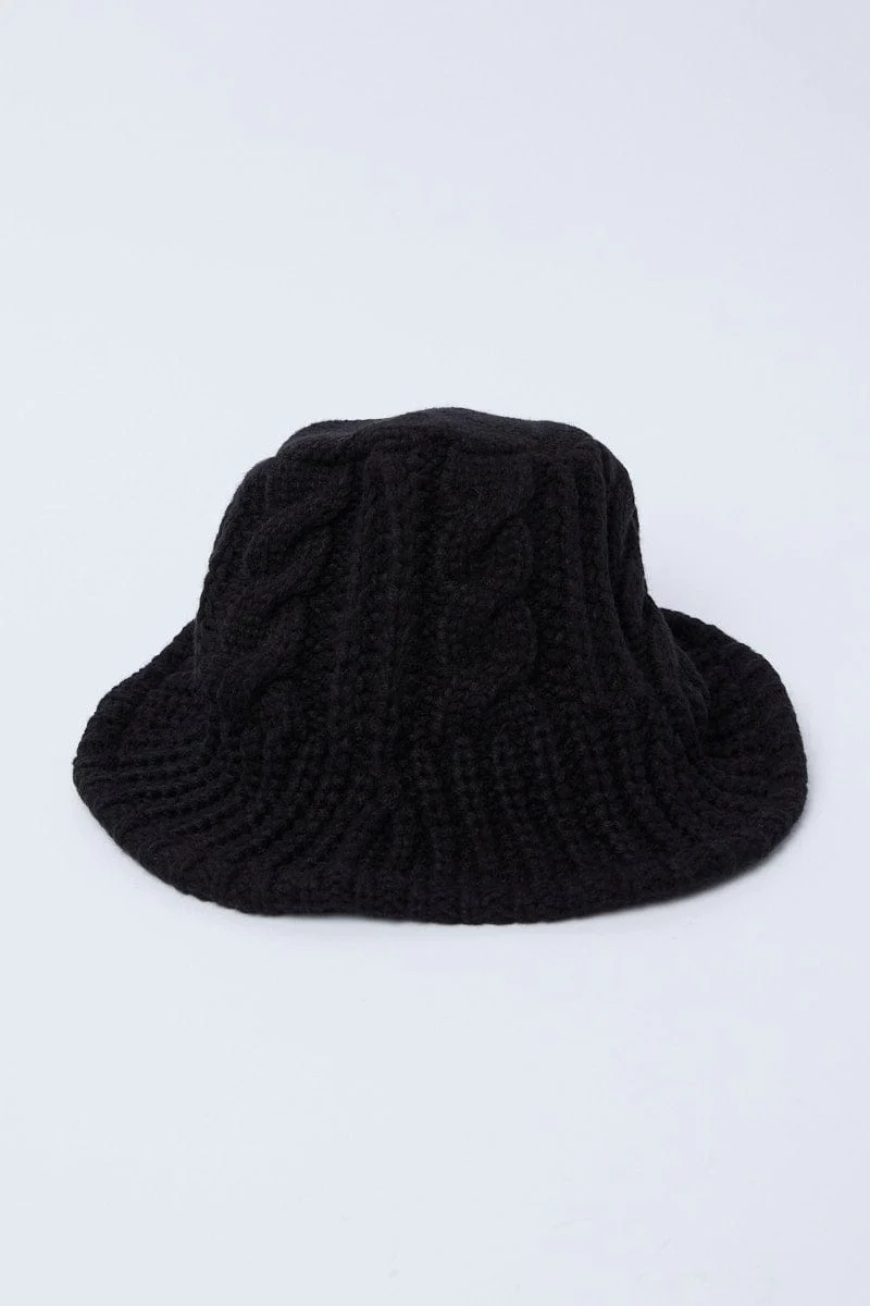 Black Knitted Bucket Hat
