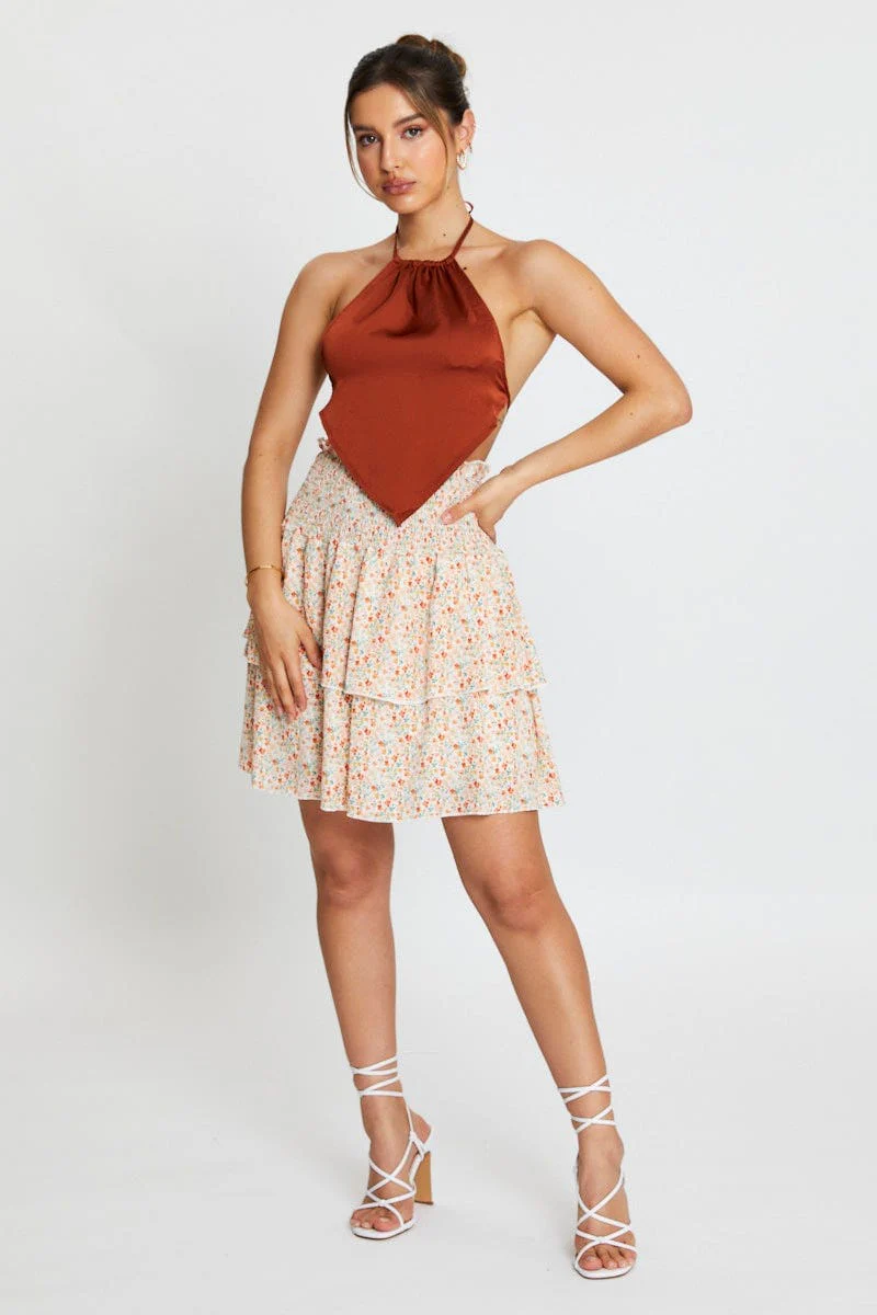 Print Ruffle Skater Skirt