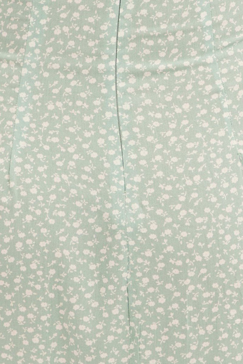 Print Midi Dress Sleeveless Ruched Front