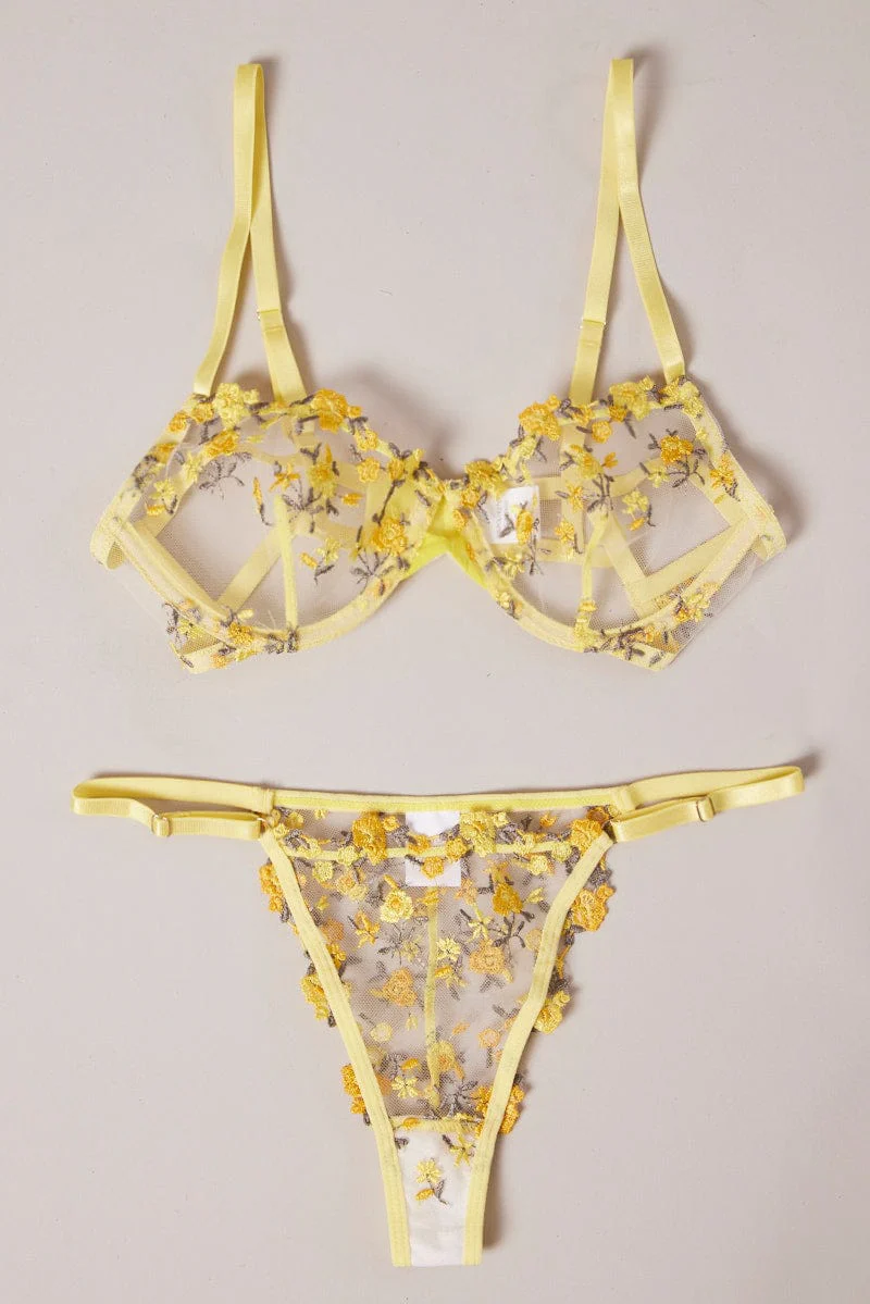 Yellow Embroidery Lingerie Set