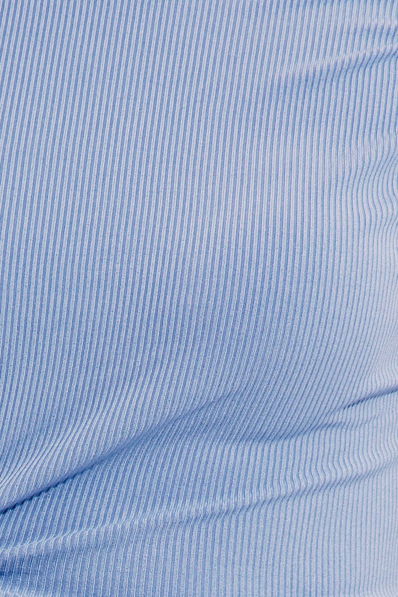 Blue One Shoulder Crop Top Ring Ribbed