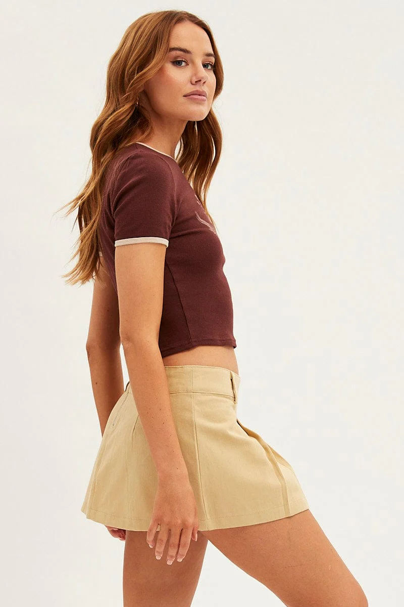 Beige Mini Skirt Low Rise
