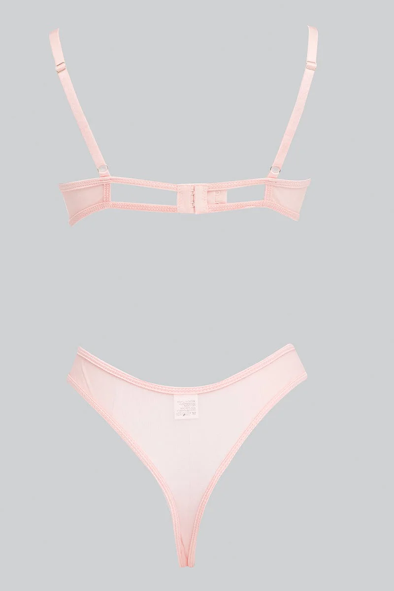 Pink Embroidered Lingerie Set