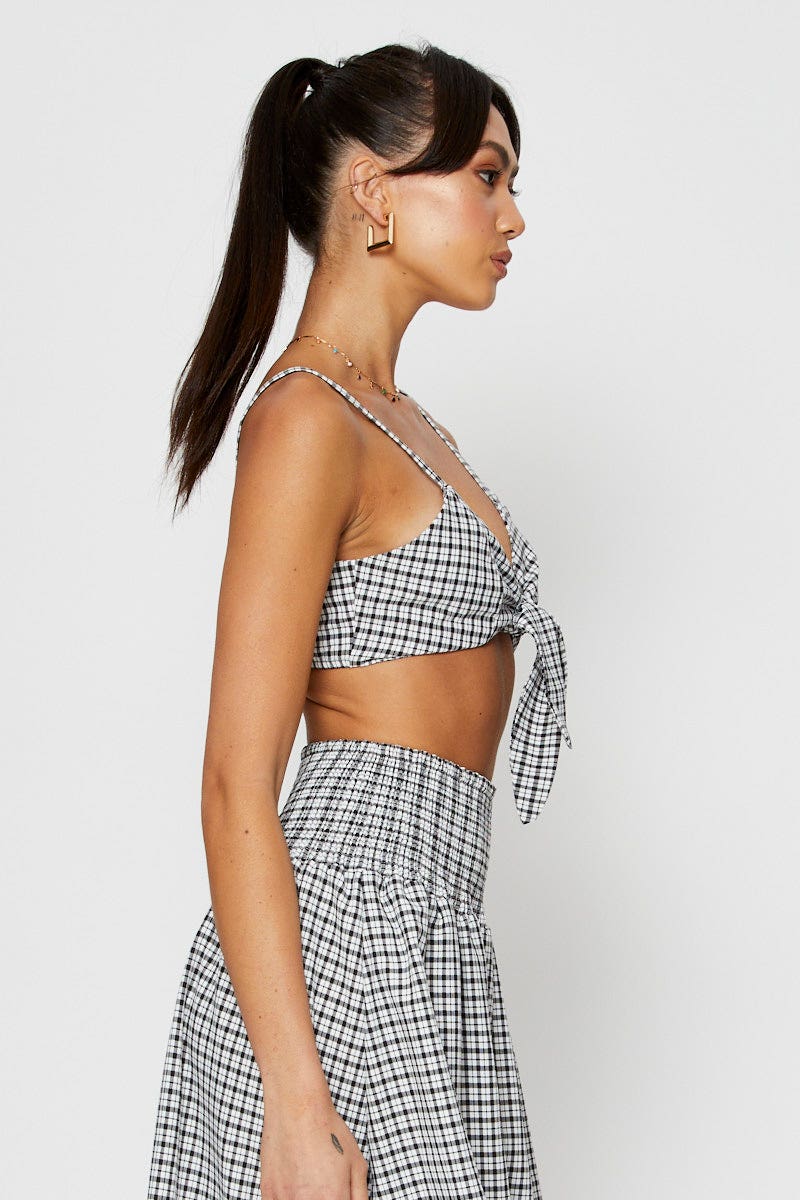 Check Crop Bralette Sleeveless Tie Up