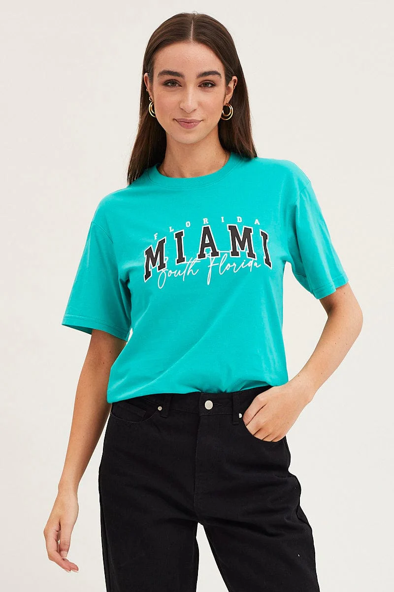 Green Graphic T Shirt Short Sleeve