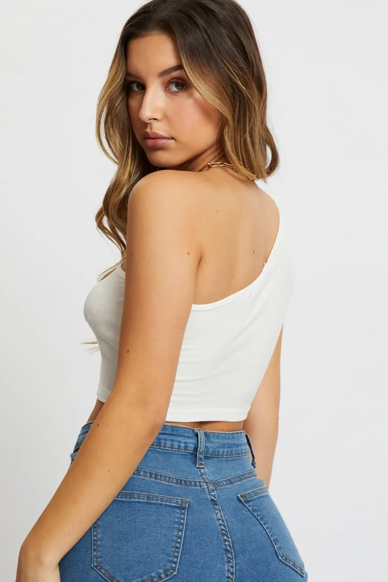 White Rib One Shoulder Top