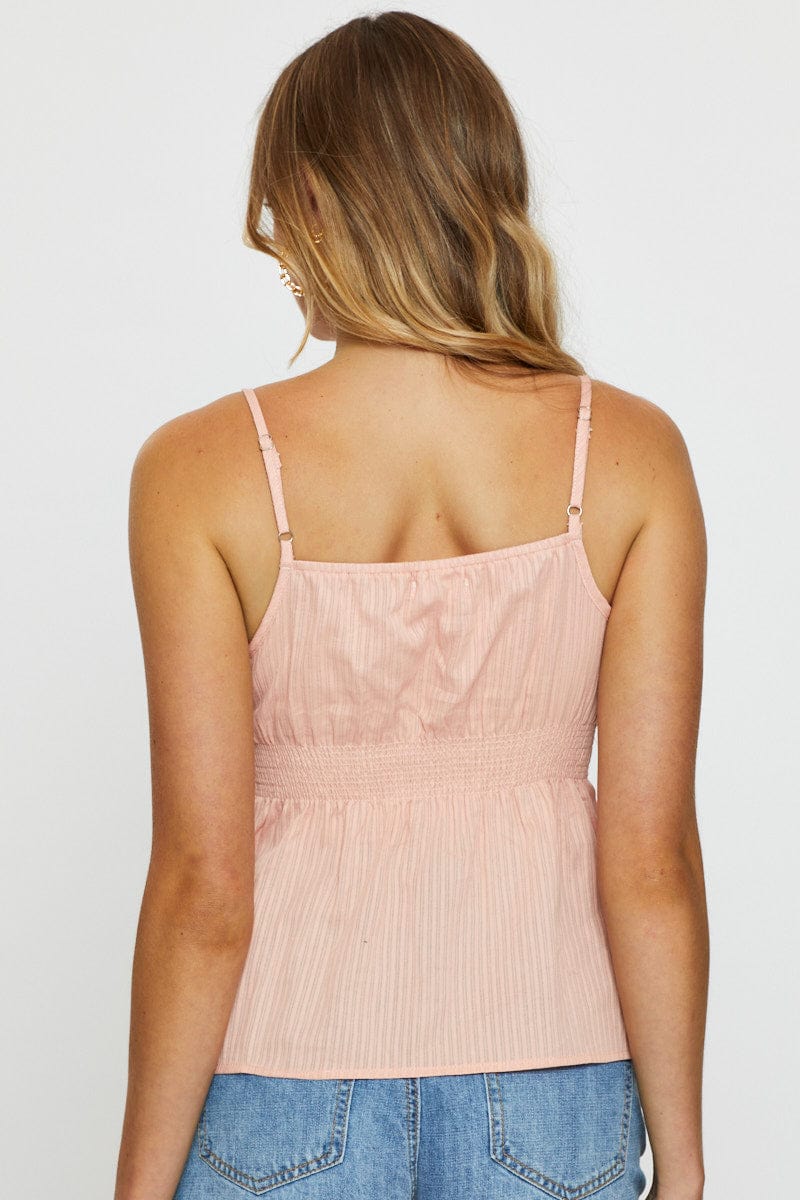 Pink Singlet Top Sleeveless V-Neck