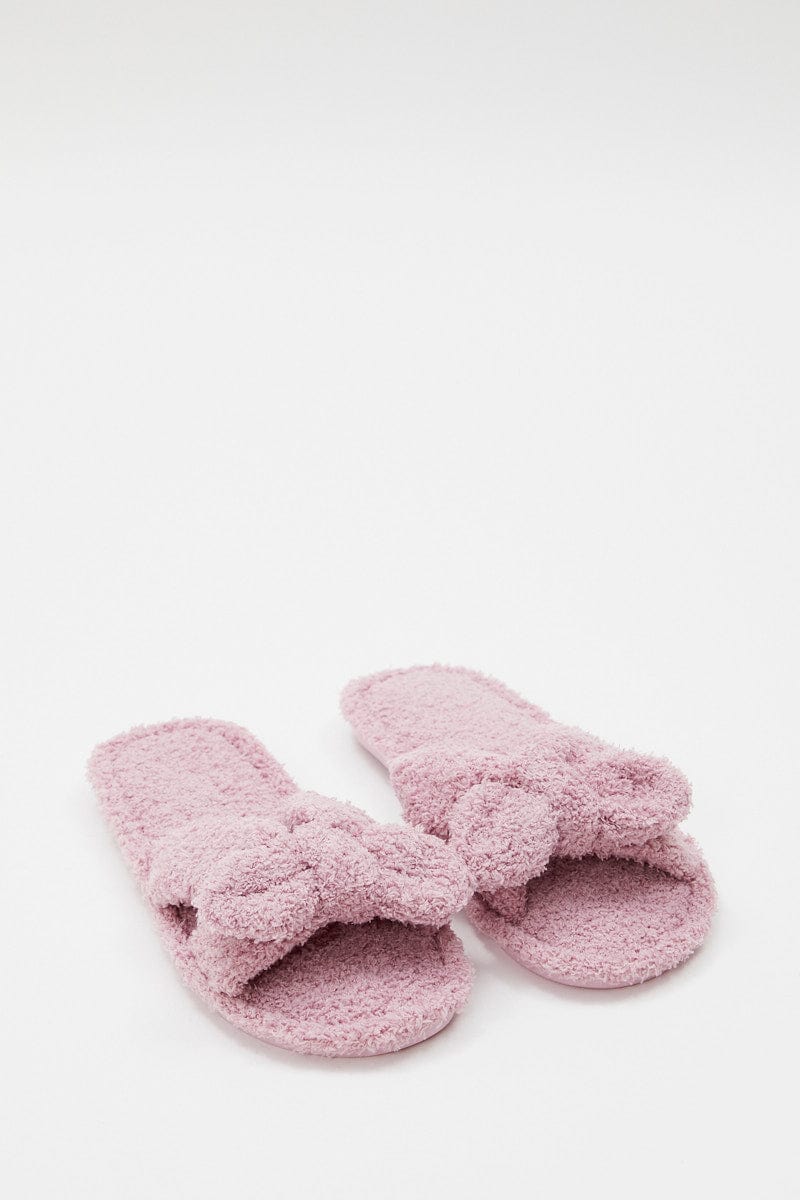 Pink Fluffy Bow Detail Slippers