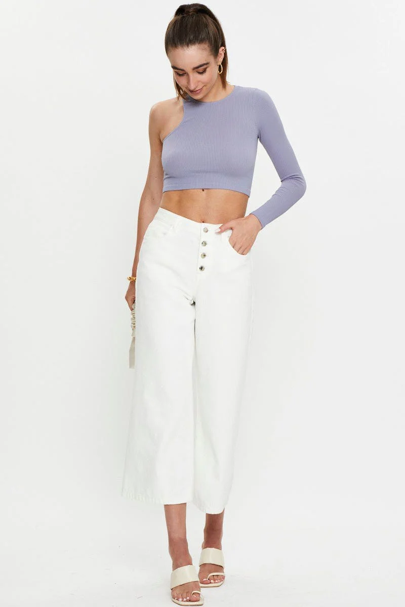 Purple Seamless One Shoulder Basic Top