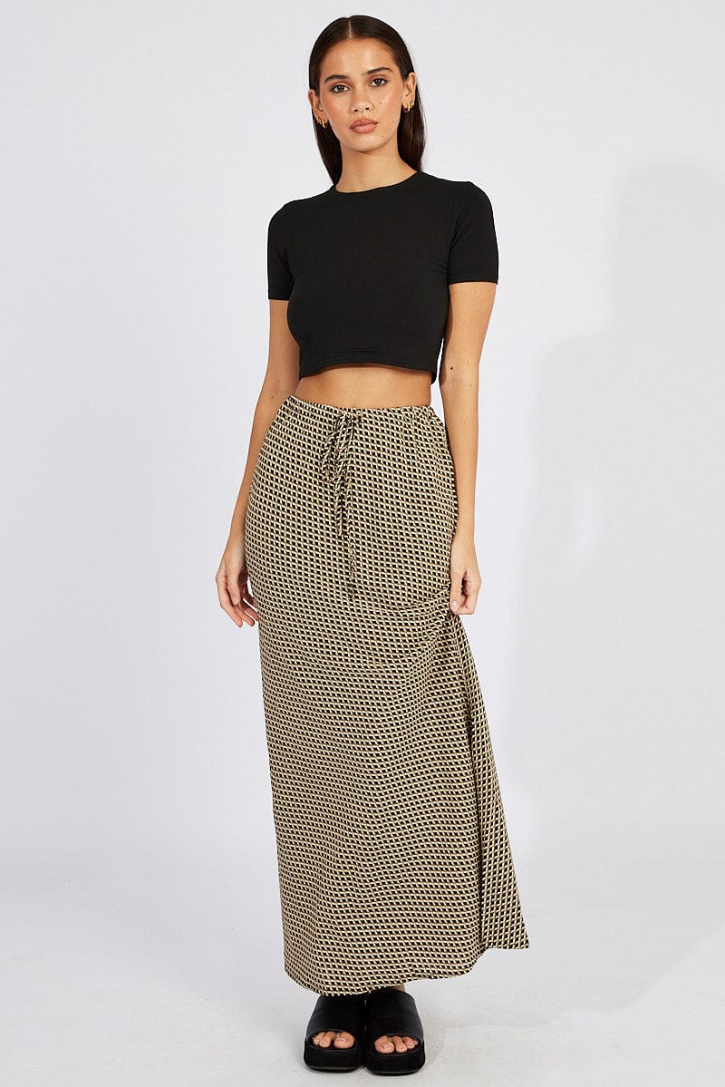 Brown Geo Slip Skirt Maxi