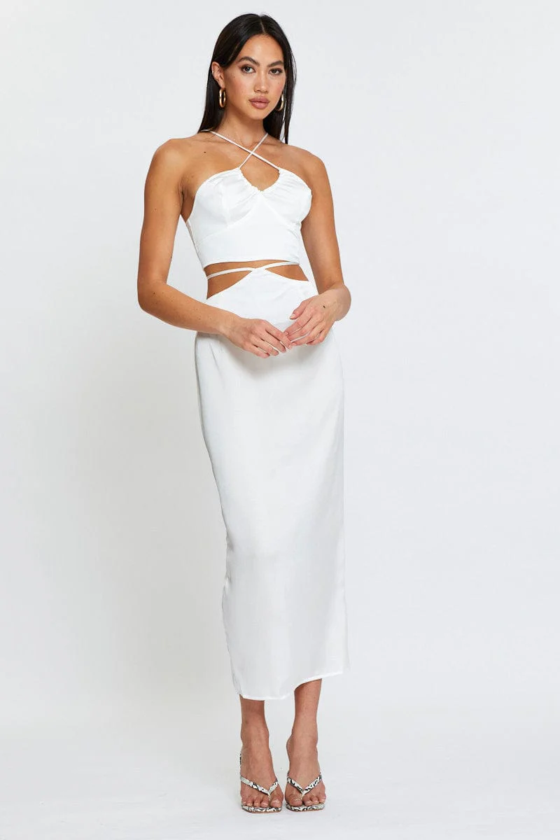 White Slip Skirt Maxi Satin