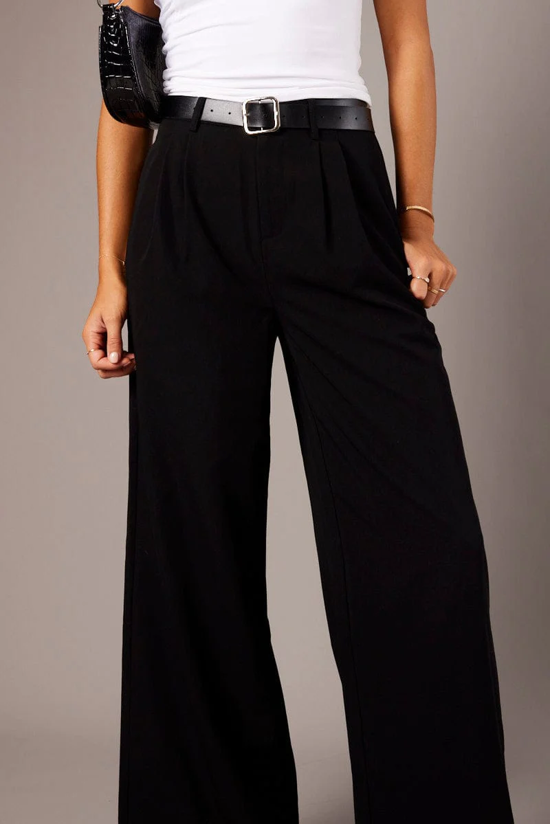 Black Wide Leg Pants Mid Rise
