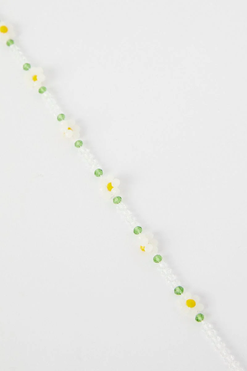 White Floral Beaded Necklace