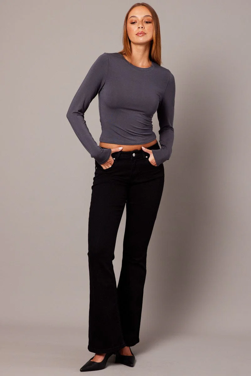 Grey Top Long Sleeve Crew Neck Modal