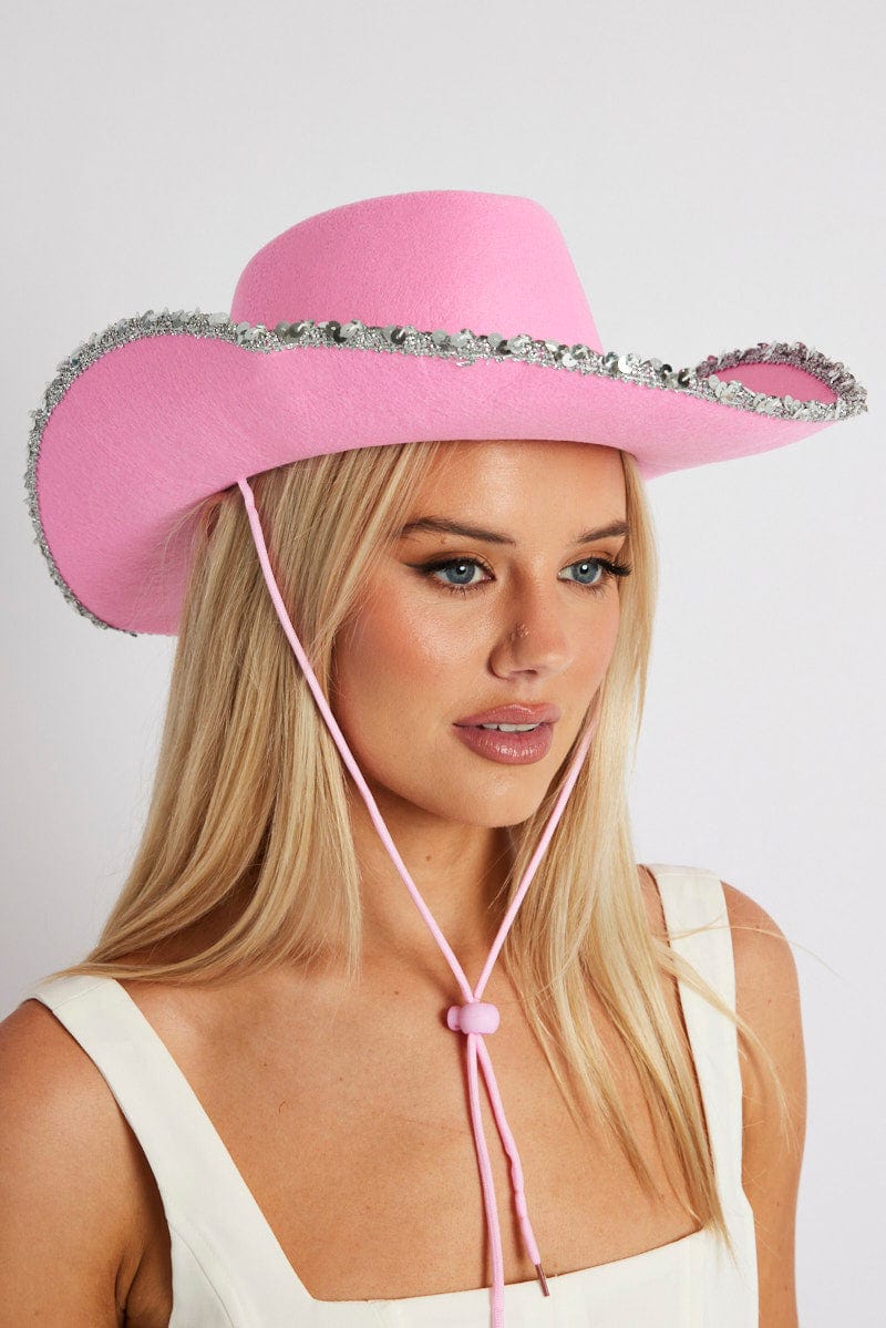 Pink Sequin Detail Festival Cowboy Hat
