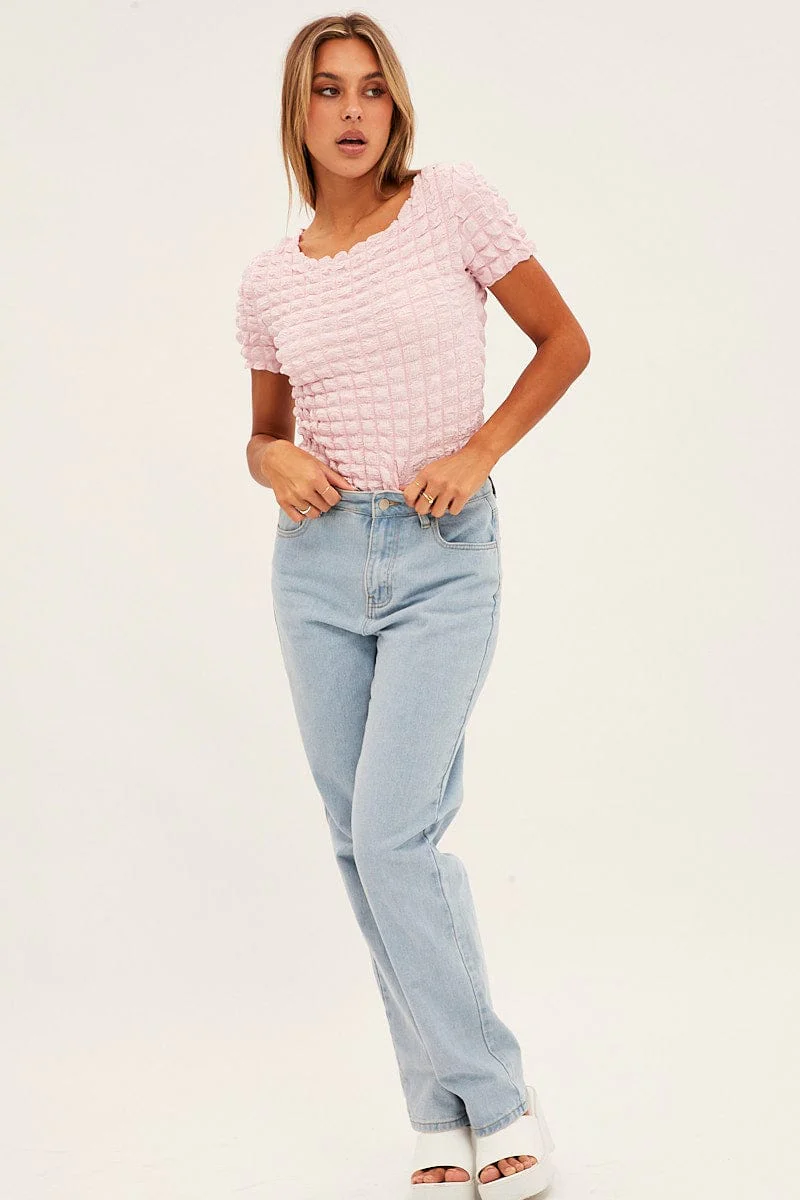 Pink Textured Crop Top
