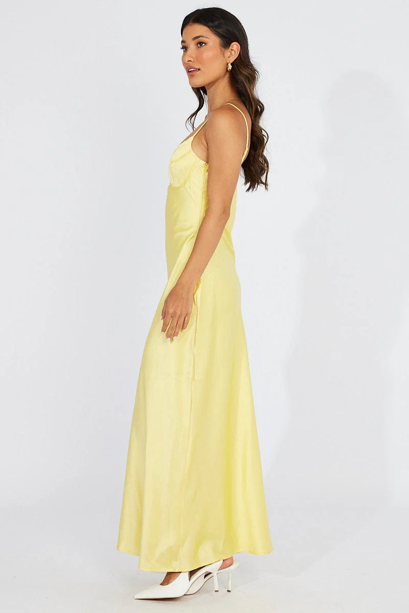 Yellow Maxi Dress Strappy Satin