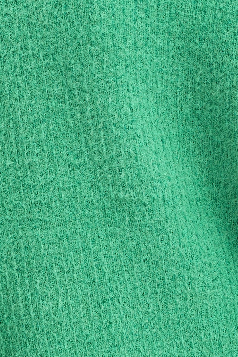 Green Knit Cardigan Long Sleeve Crop V-Neck