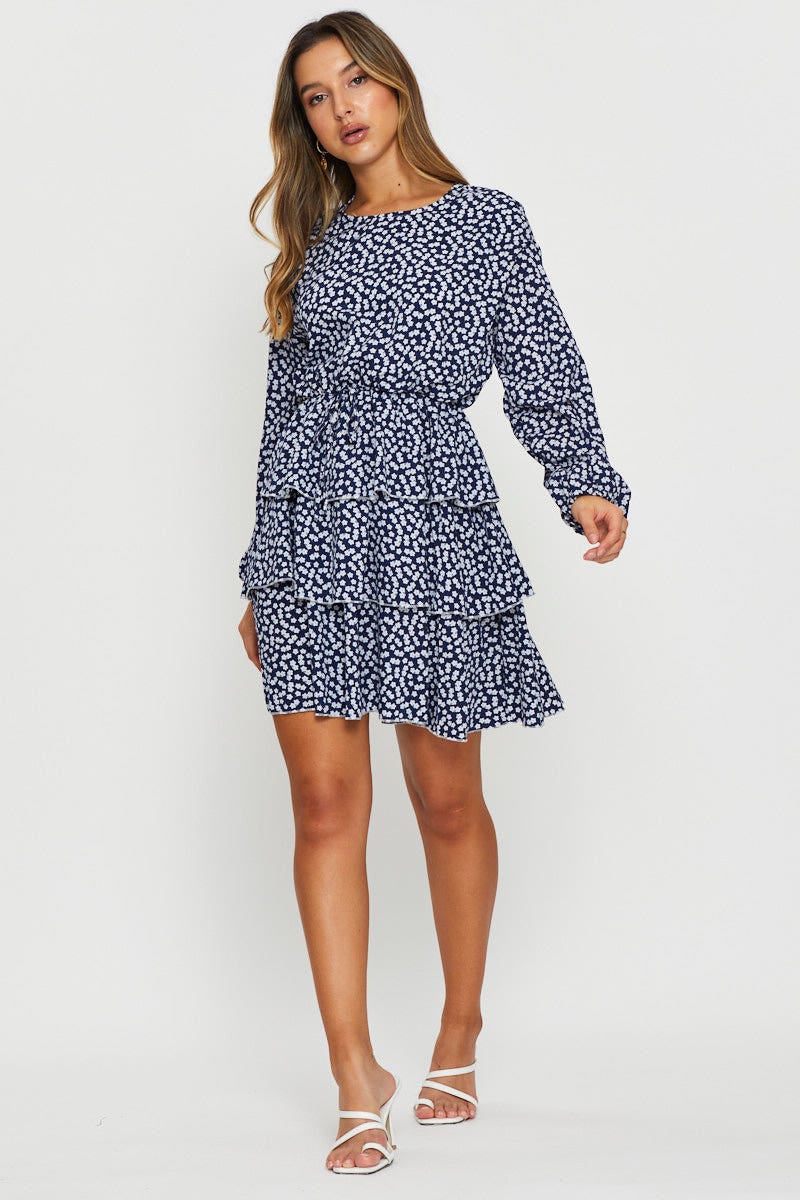 Print Mini Dress Long Sleeve