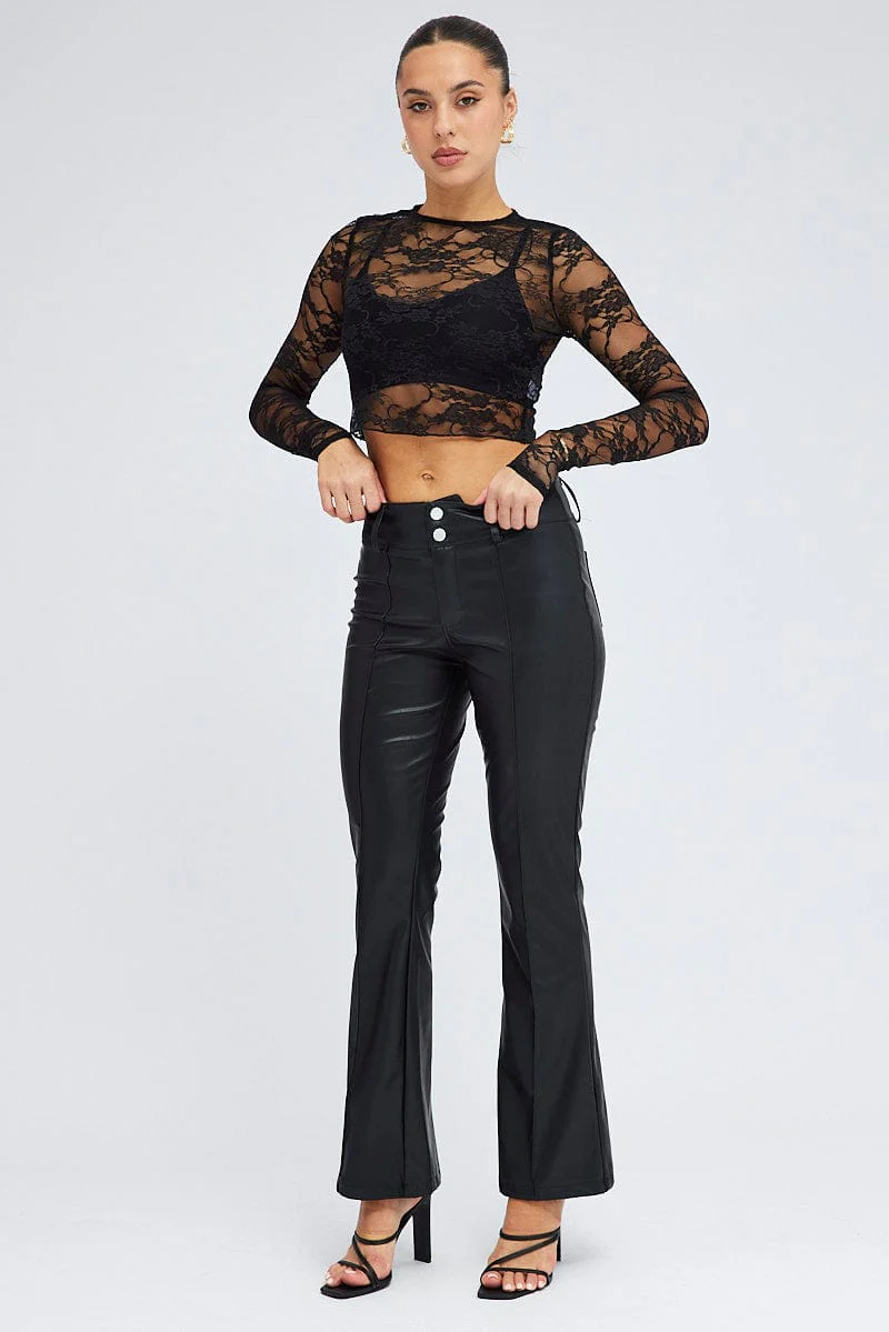 Black Lace Top Sheer Long Sleeve Crop