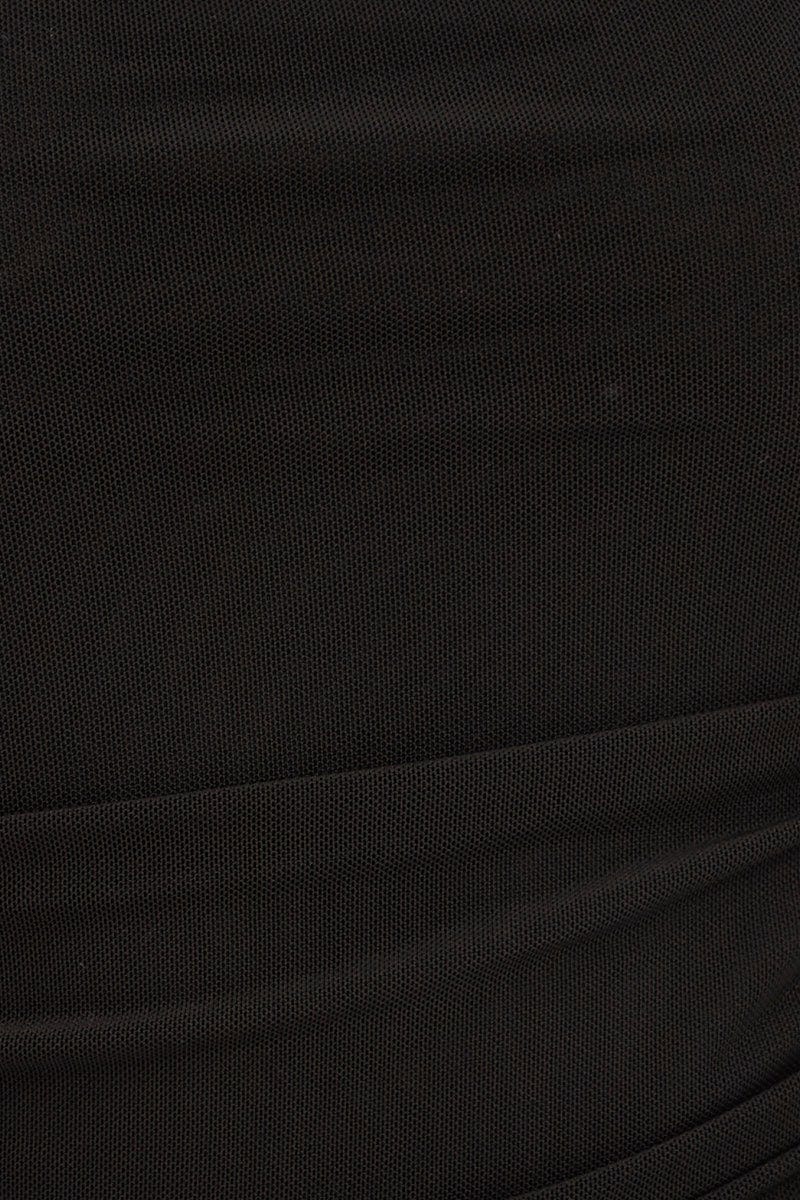 Black Mesh Bodysuit Puff Sleeve Ruched Bodice