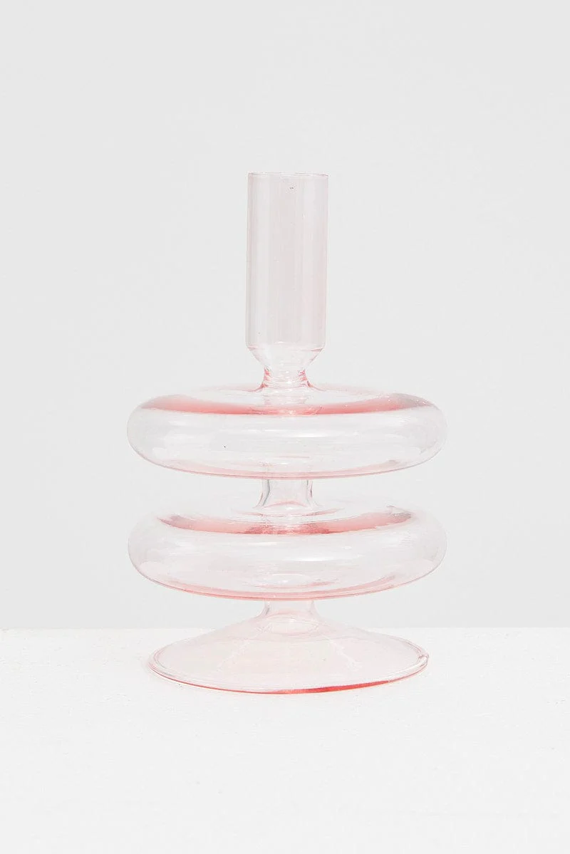 Pink Glass Candle Holder and Vase