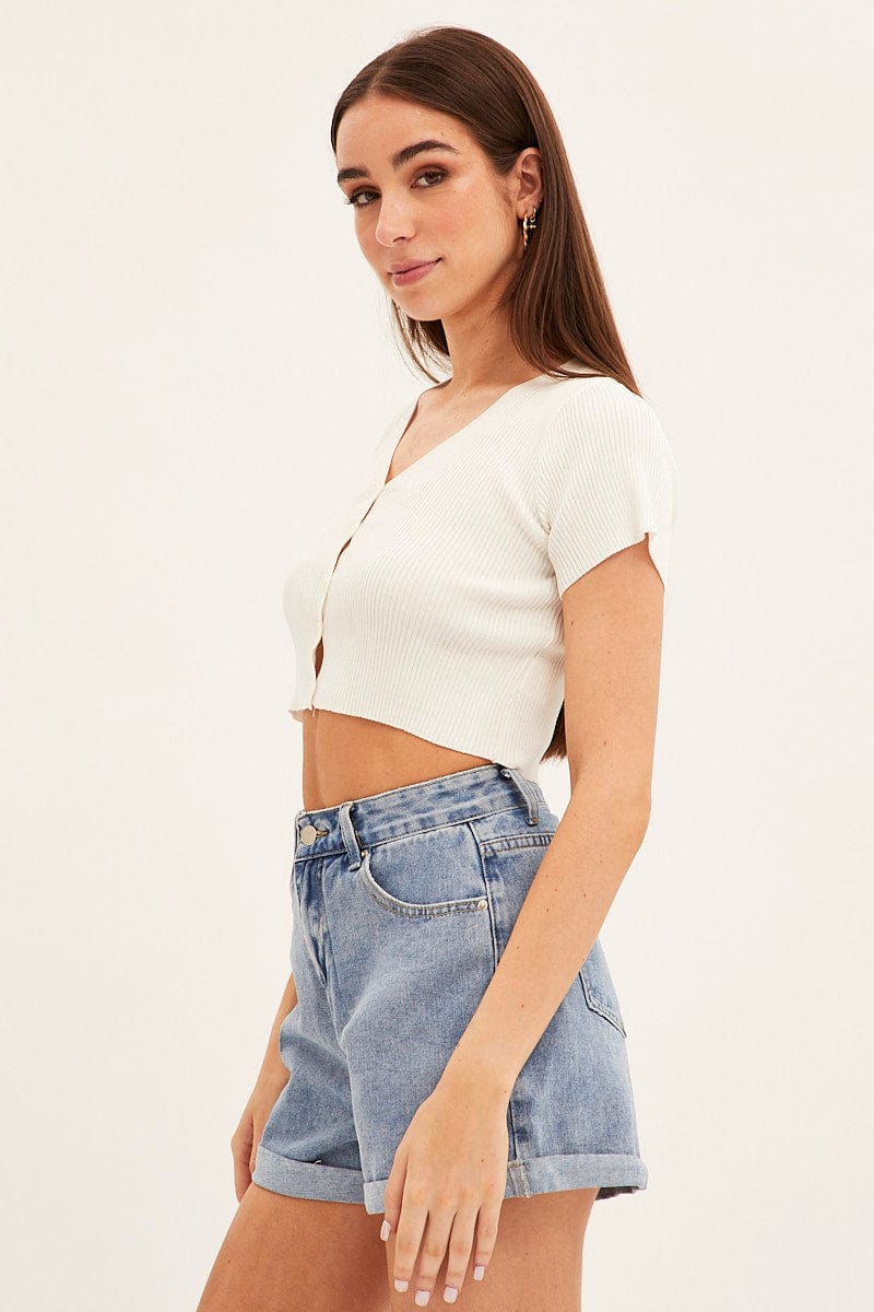 Blue High Rise Denim Shorts Mom Fit