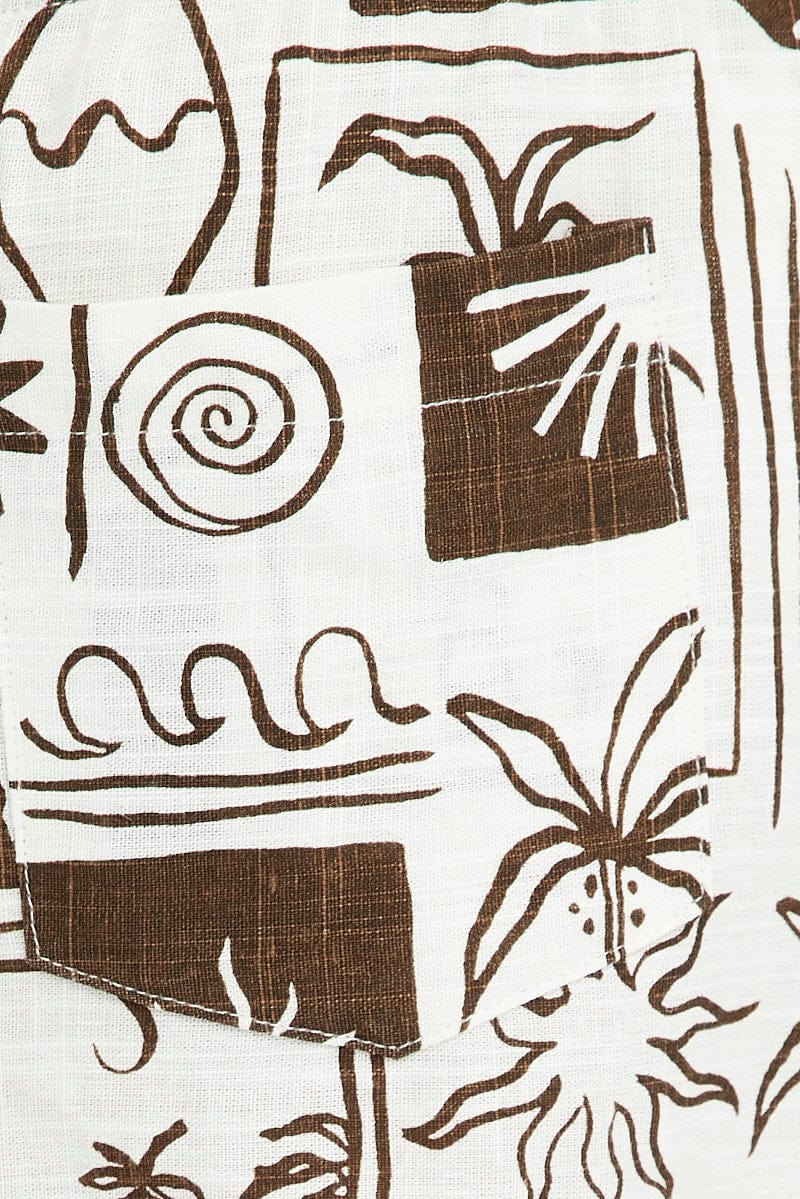 Brown Abstract Relaxed Shorts High Rise