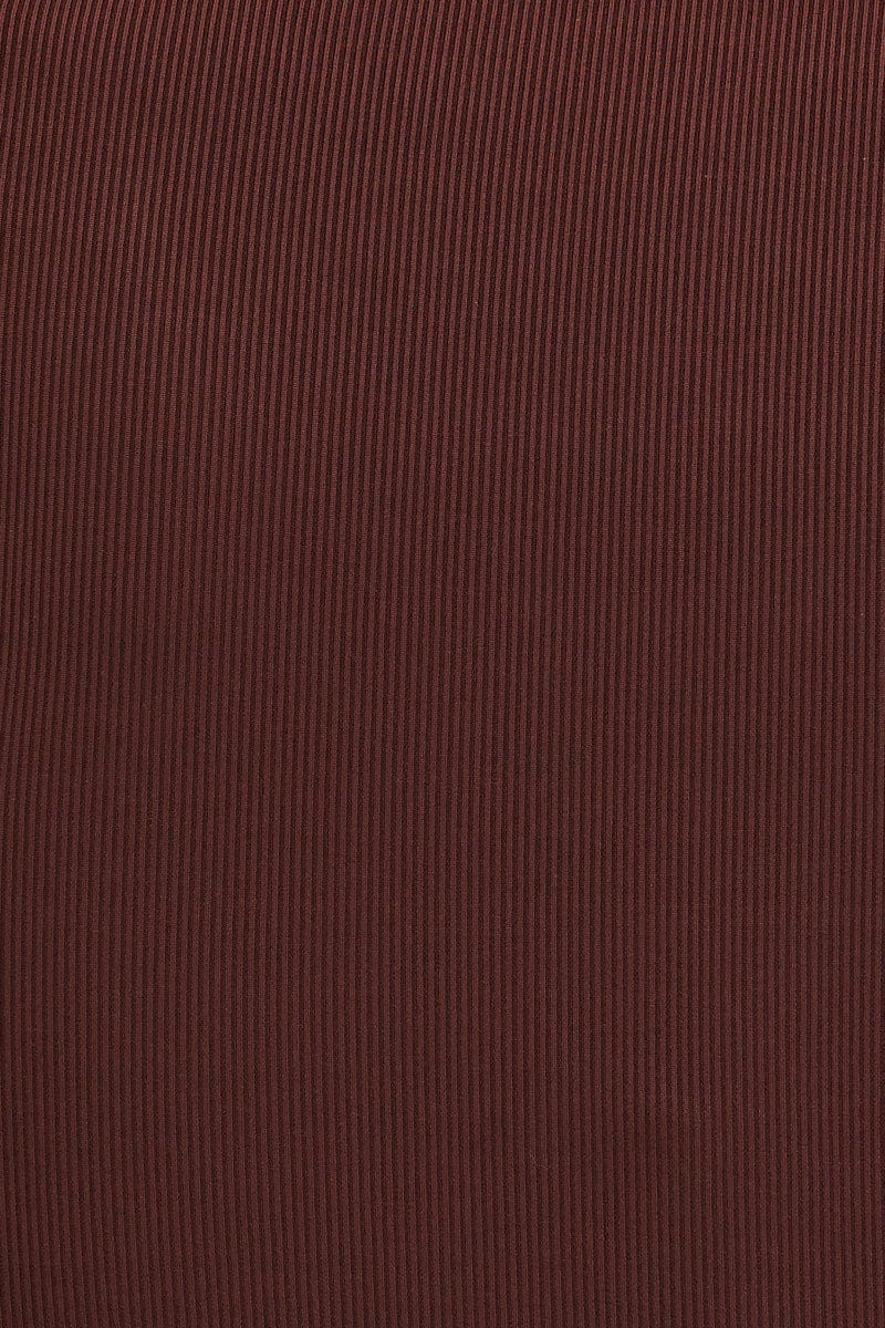 Brown Short Sleeve V Neck Rib Jersey Crossover Top