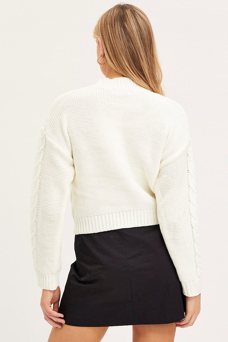 White Knit Top Long Sleeve Crop Turtleneck