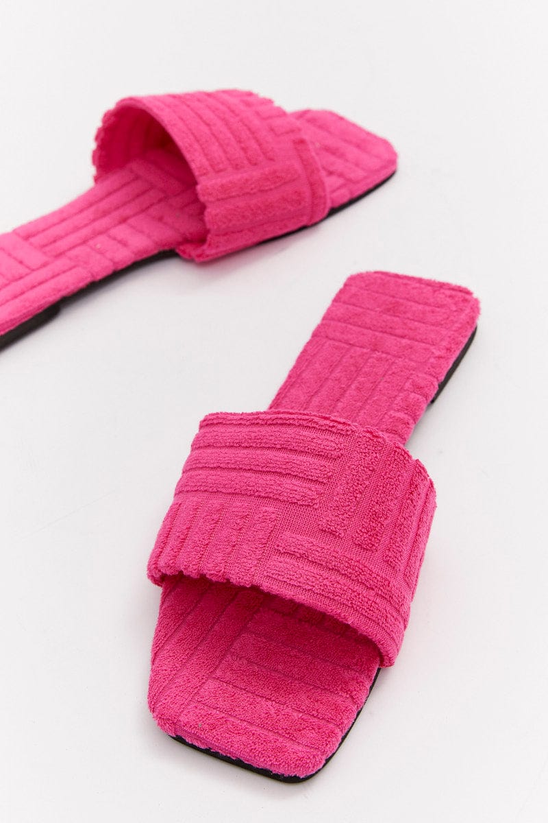 Pink Square Toe Toweling Detail Slippers