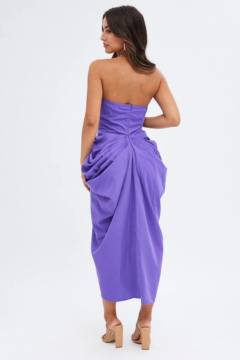 Purple Draped Dress Bandeau Midi