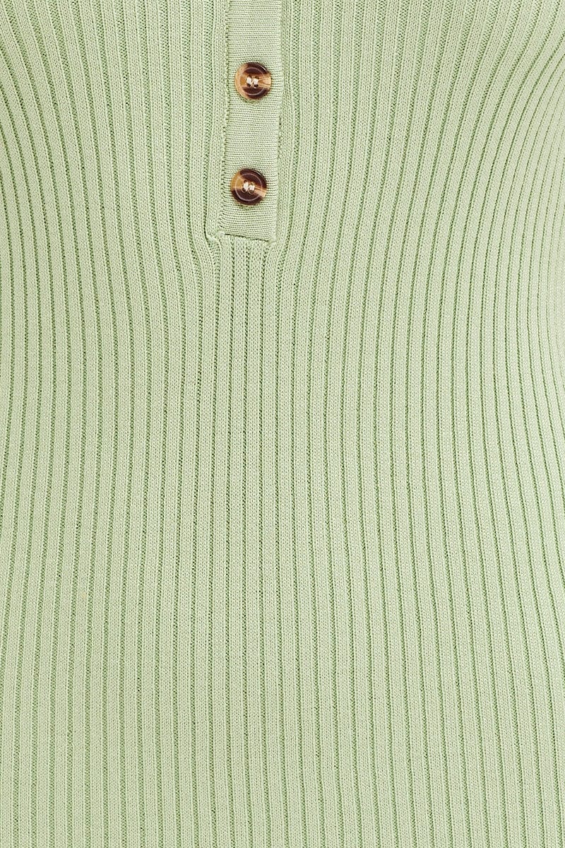 Green Button Front Bodycon Knit Dress