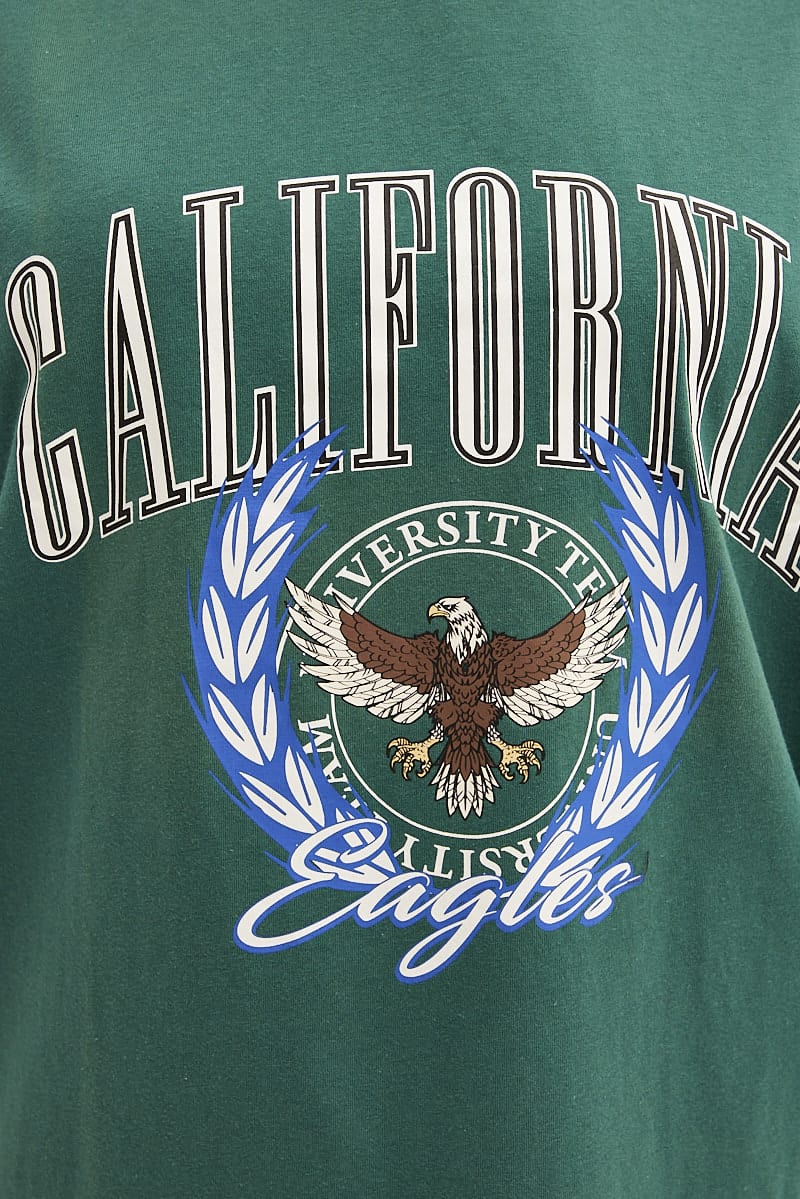 Green T Shirt Short Sleeve Crew Neck California Eagle